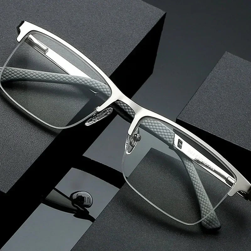 Men Reading Glasses Business Presbyopia Glasses Metal Frame Anti Blue Light Eyeglasses