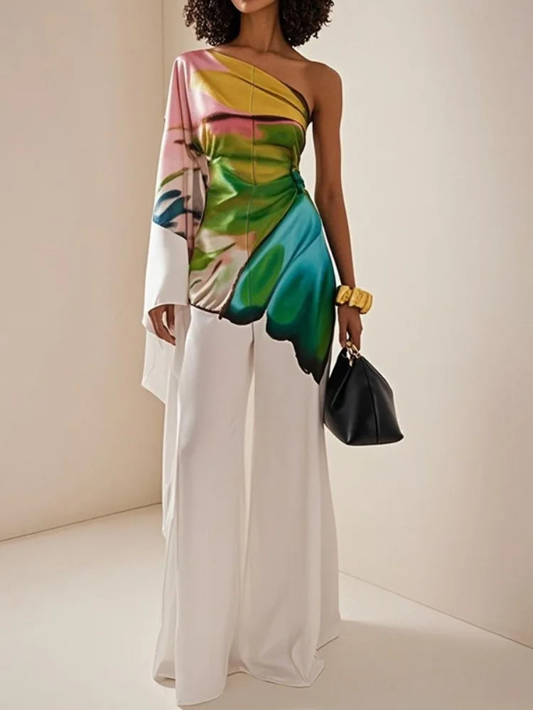 Women's Elegant Jumpsuit One-shoulder Flared Sleeves