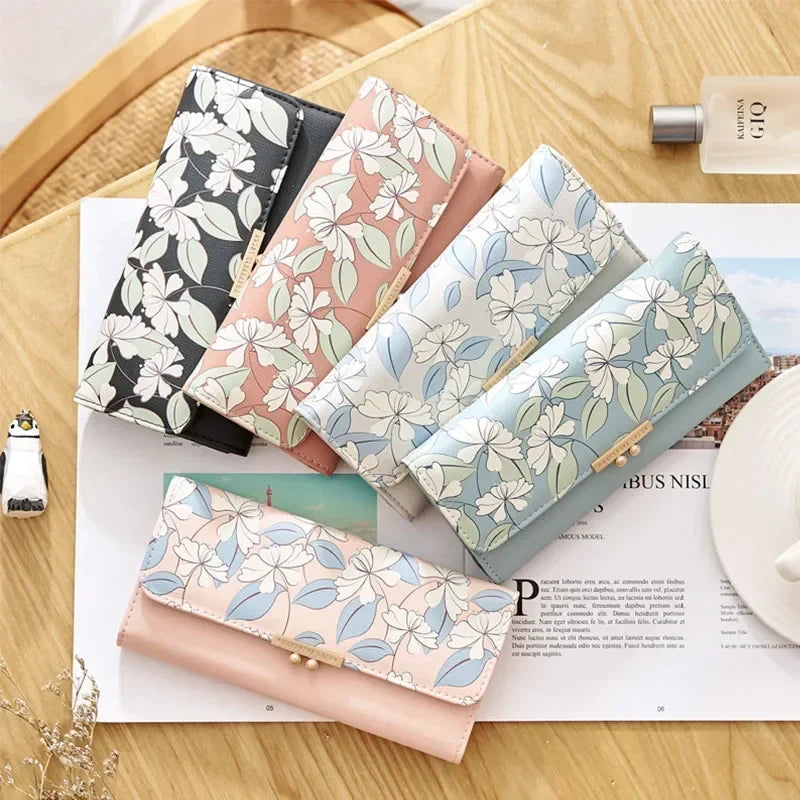 Women's Cute Purse Long Printing Flower Wallet