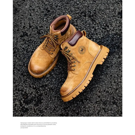 Men's high top boots outdoor work shoes anti slip and comfortable yellow boots