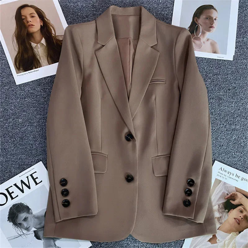 Elegant Office Lady Blazers  Fashion Long Sleeve Single Button Blazer