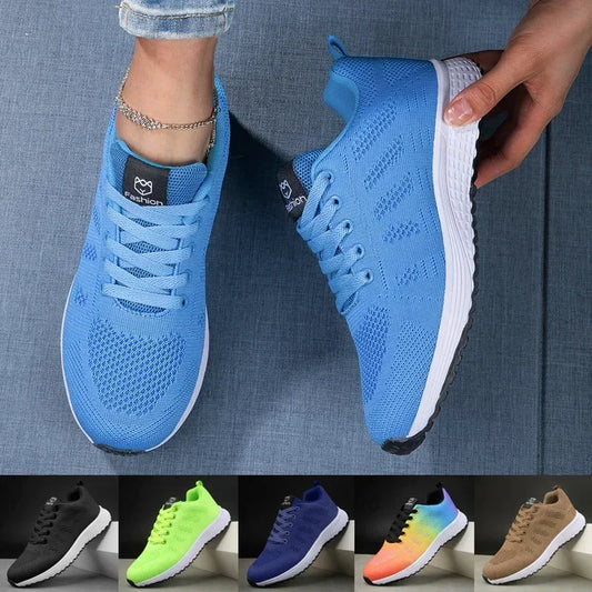 Women's Sneakers Breathable Knitted Mesh Comfortable Flat Lace Up Shoes