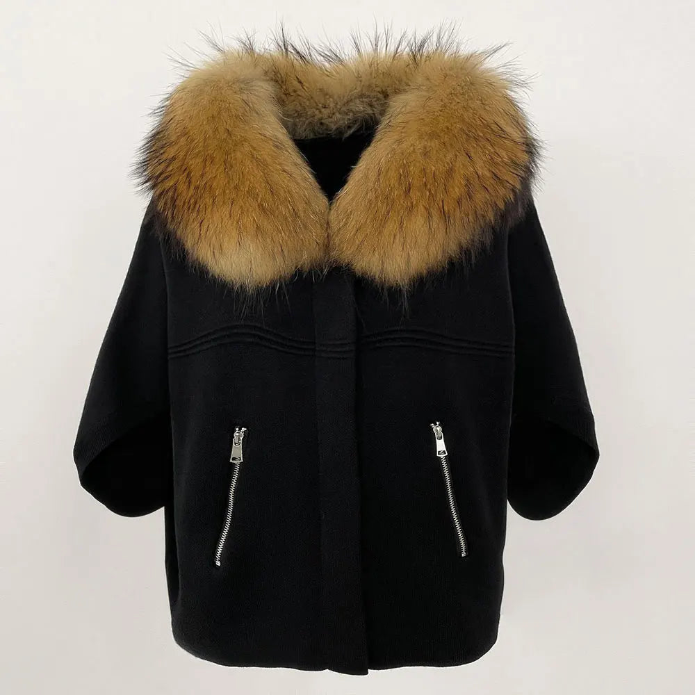 Fashion Knitted Sweater Real Fur Coat