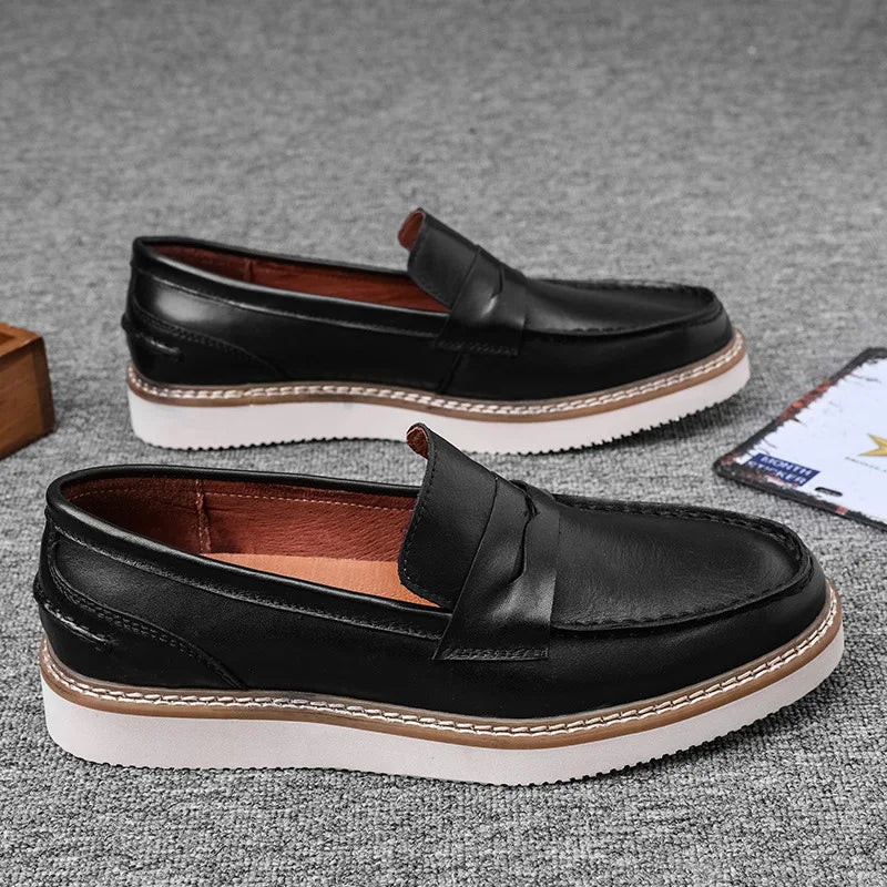 Men's Loafers Breathable Top Layer Cowhide Business Leather Shoes