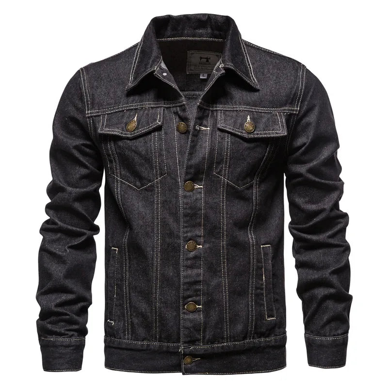 Men Solid Denim Jackets Fashion Motorcycle Vintage Jeans Jackets
