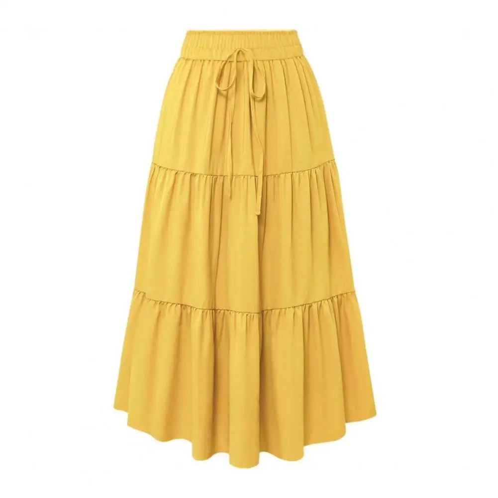 Women's Summer Tiered  A-Line Maxi Skirt High Waisted Pleated Swing Long Skirt
