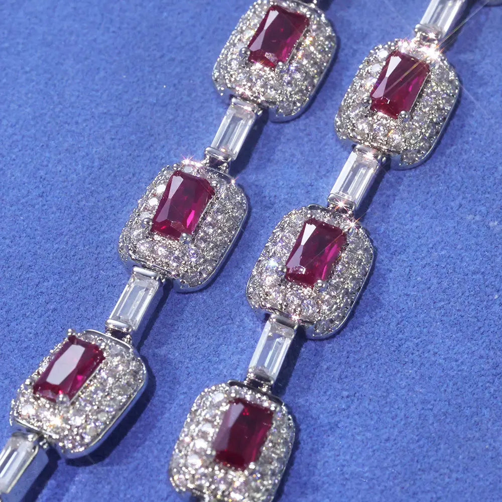 Women's Jewelry Silver Plated Red Diamond Gemstone Bracelet