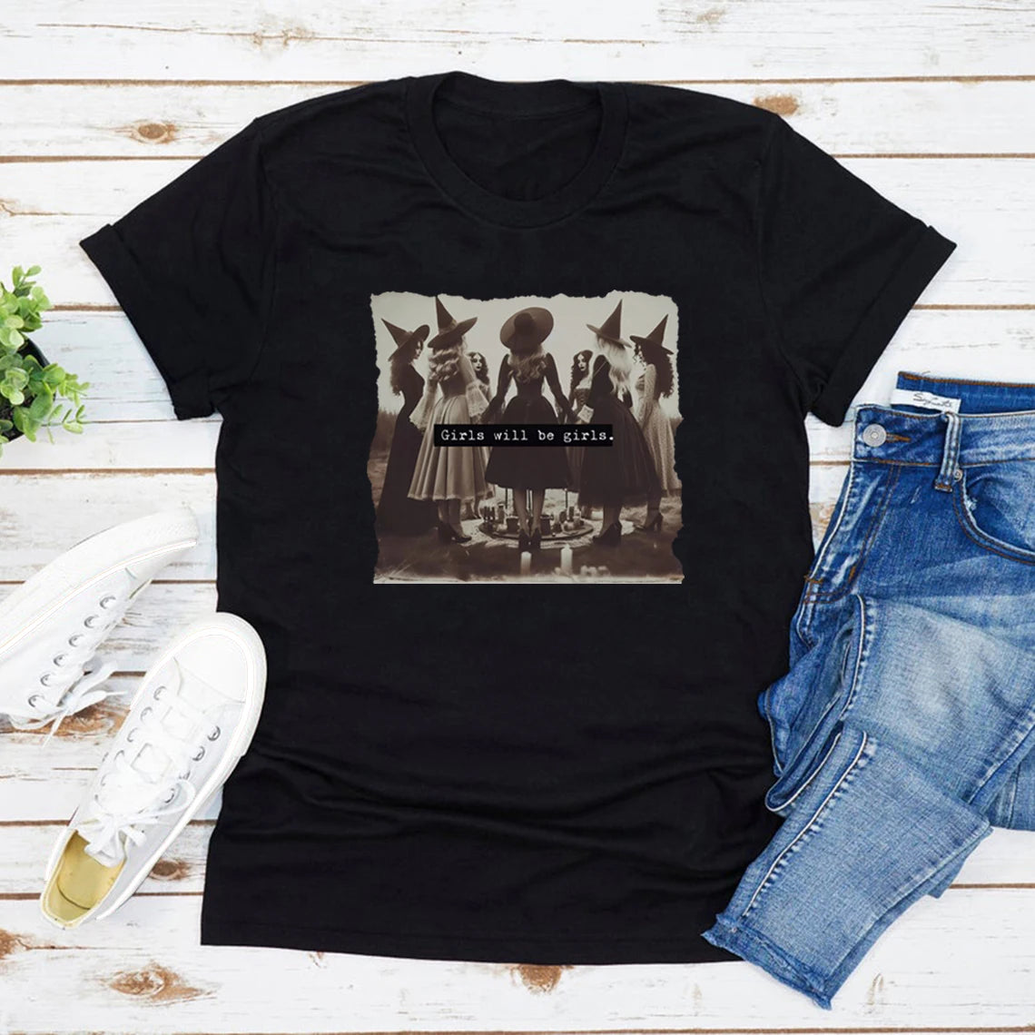 Girls Will Be Girls Female T Shirts Funny Feminist Witch Tshirt Women Rights Feminist
