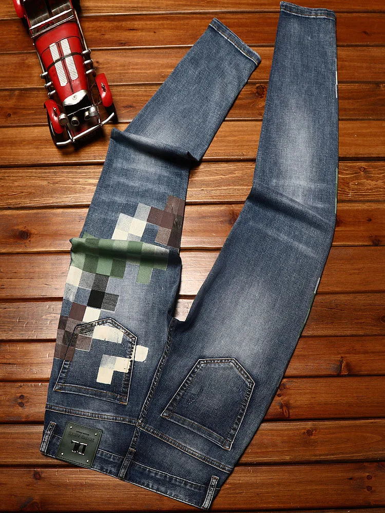 mosaic printed jeans for men