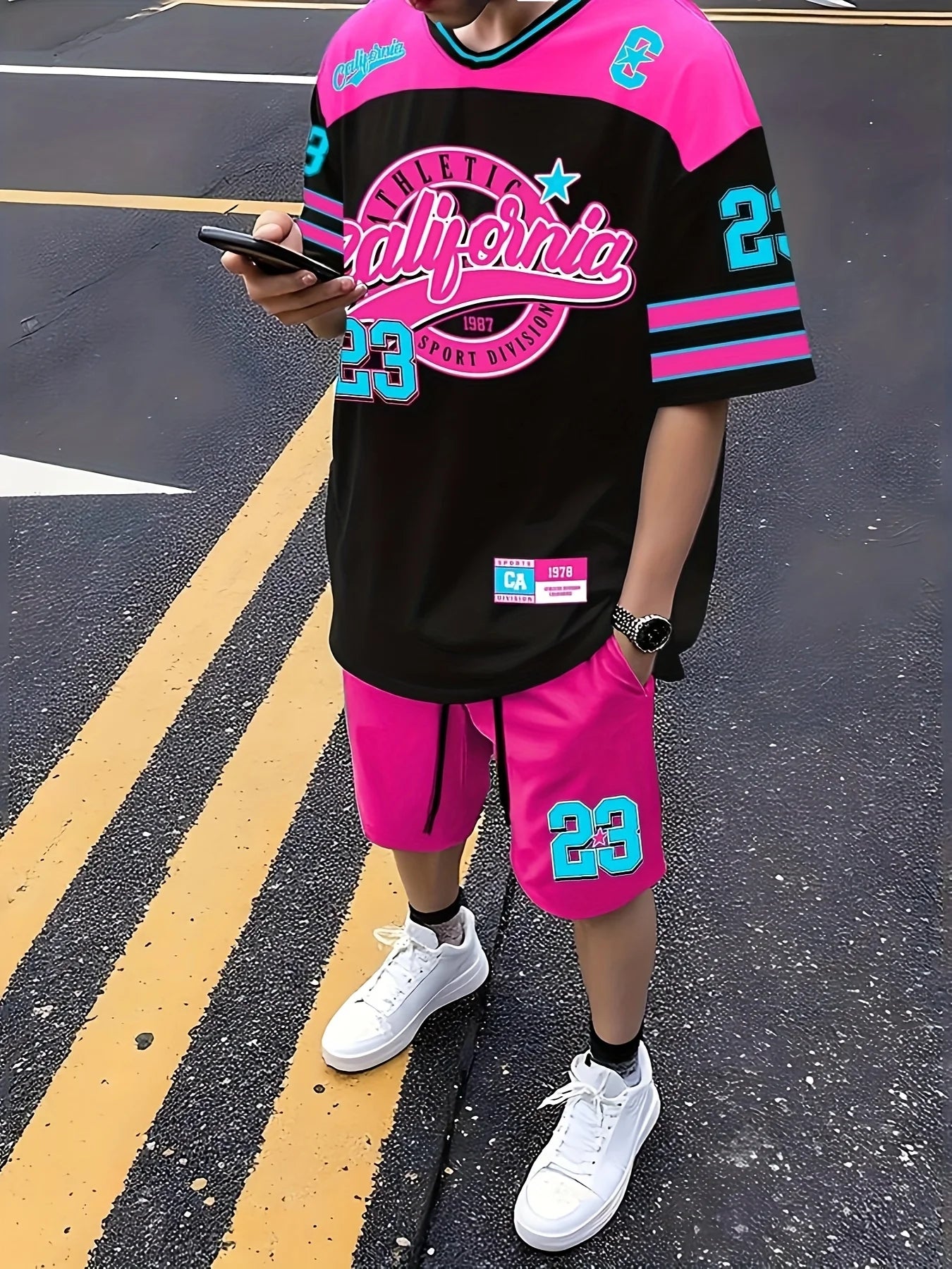 new men's set features street casual hip-hop fashion