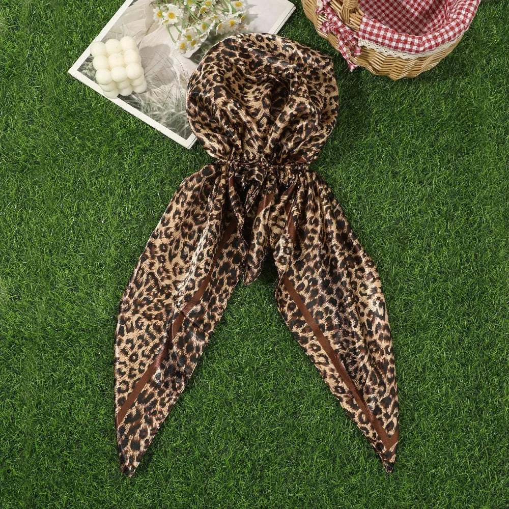 Fashion Leopard Print Print Turban Hat Elegant Thin Satin Head Scarf