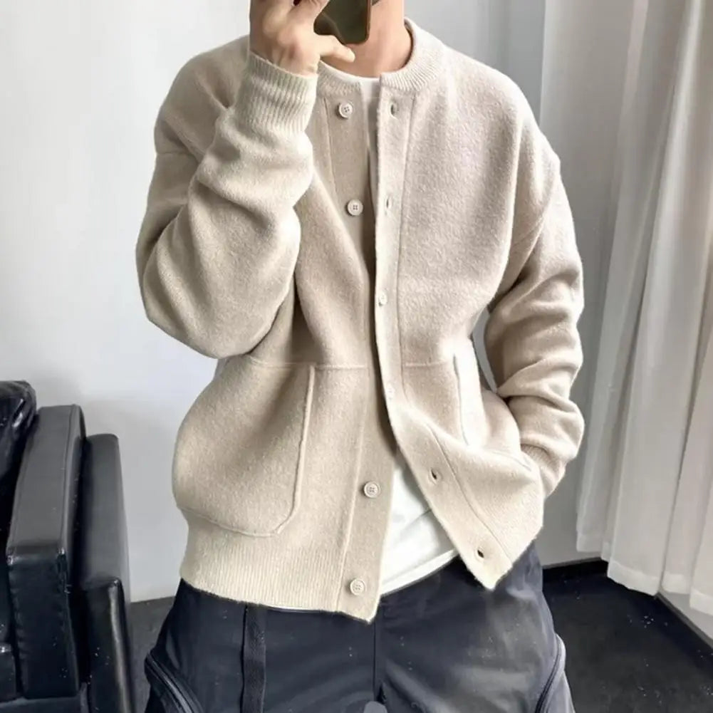 Sweater Coat Stylish Men's Knitted Cardigan Sweater with Thick Pockets