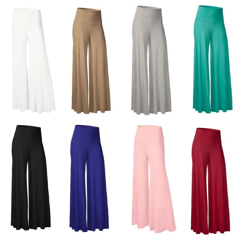 Women's Soft Wide Leg Pants Thin Stretch High Waist Palazzo Pants