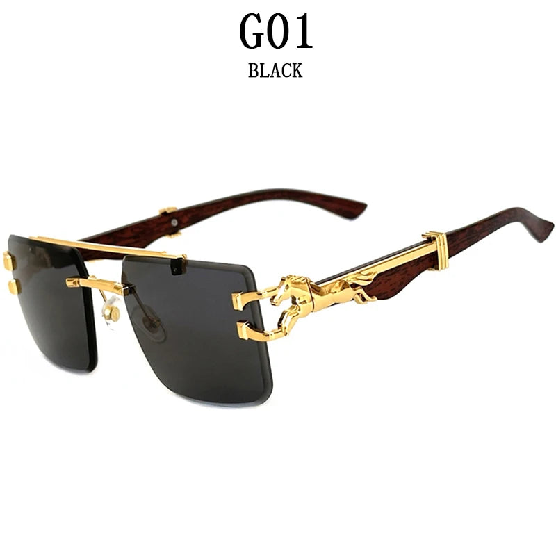 New In Sunglasses For Men Wooden Rimless Sunglasses Women  Vintage Square