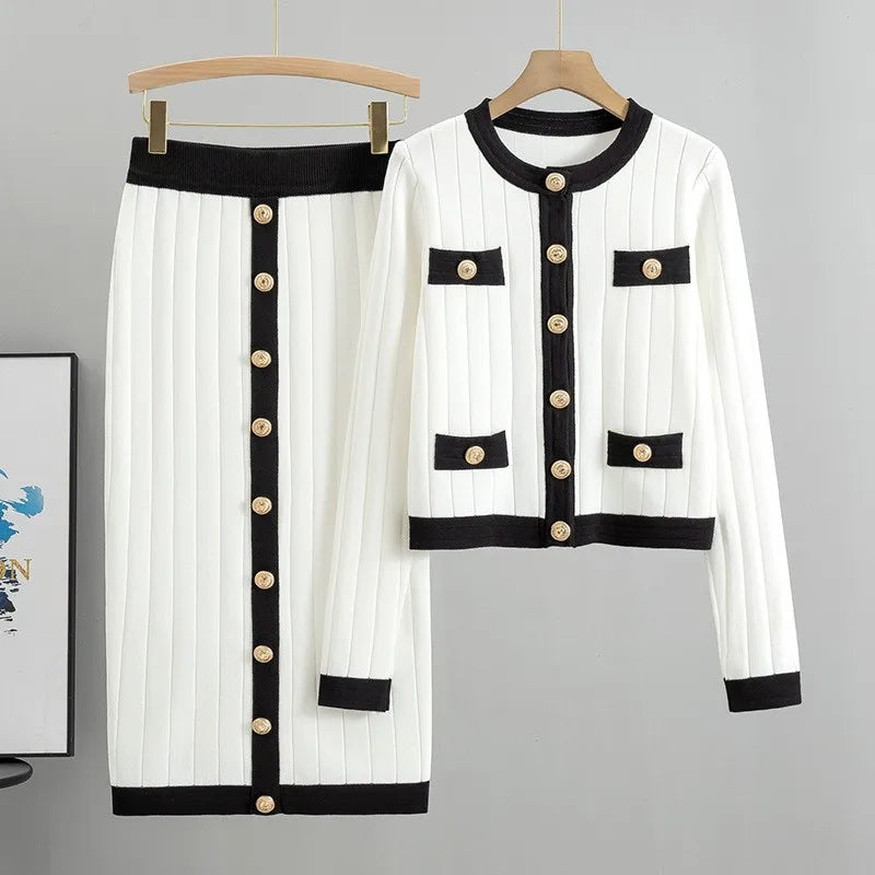 Women Knit Two Pieces Eleght Knitted Cardigan