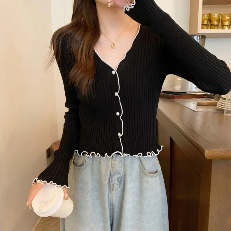 Knitted Sweater Women Cardigans V-Neck Knitwears