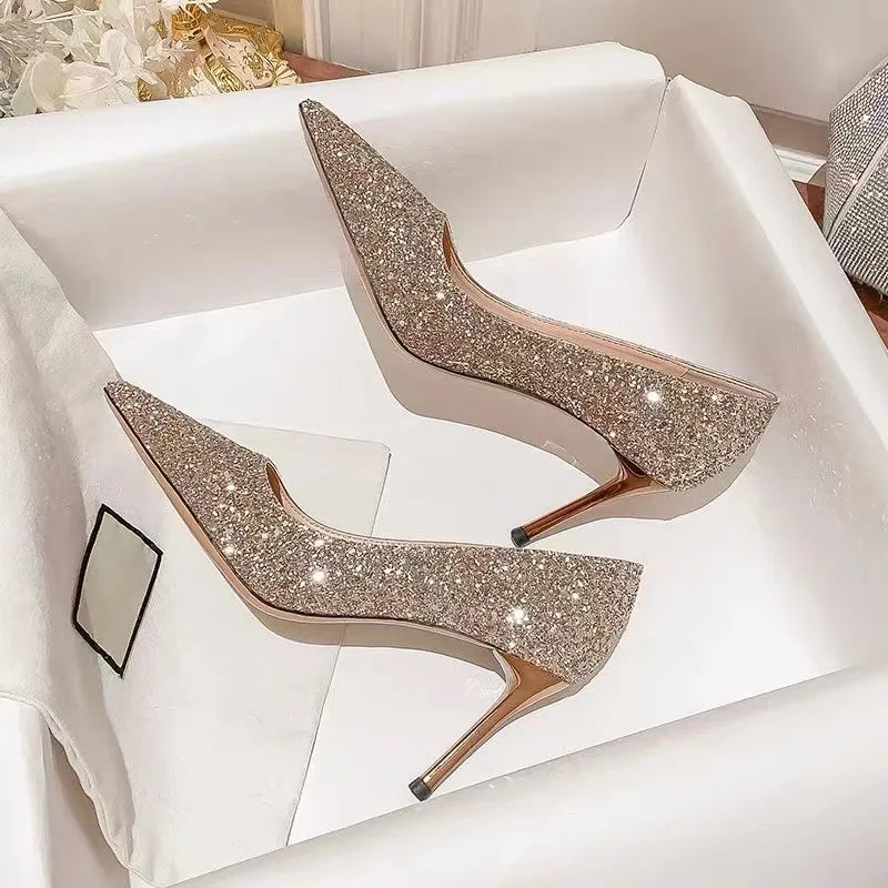 High Heels Women Wedding Shoes Bride Gold Heels Luxury Designer