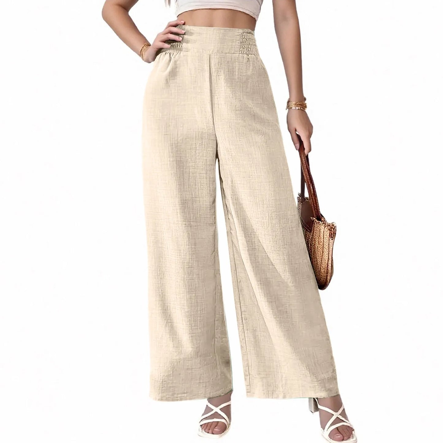 Women's summer thin twill pants versatile casual wide-leg trouser