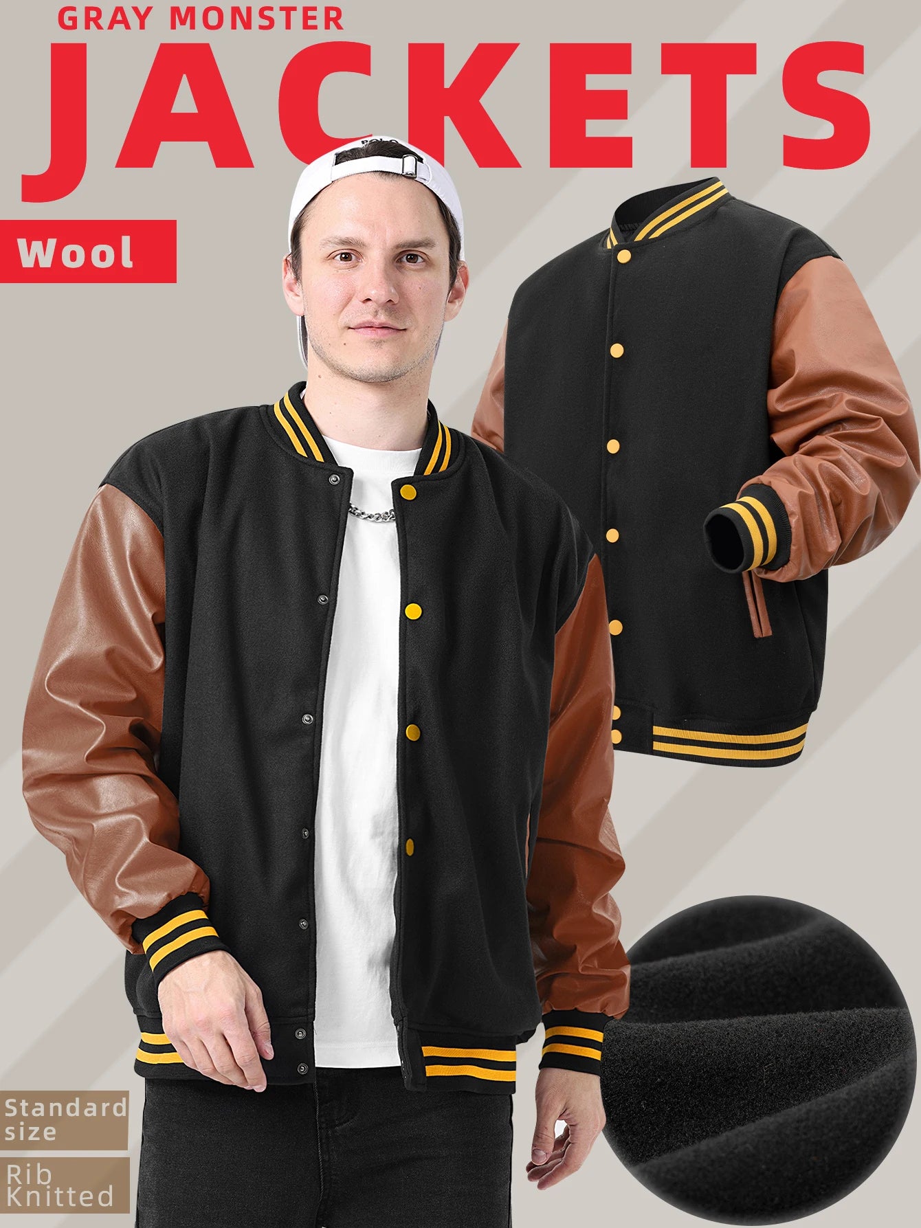 Faux Leather Sleeves Letterman Classic Baseball Coat Bomber Jacket