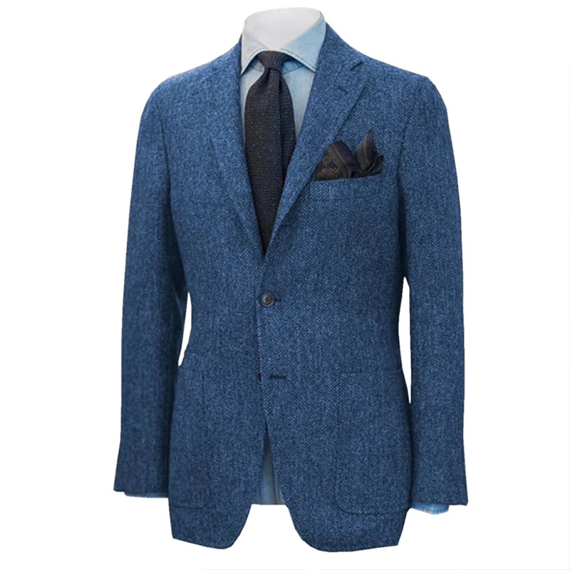 Men's Suit Herringbone Blazer Prom Tuxedos Wool Jacket （Only Coat）