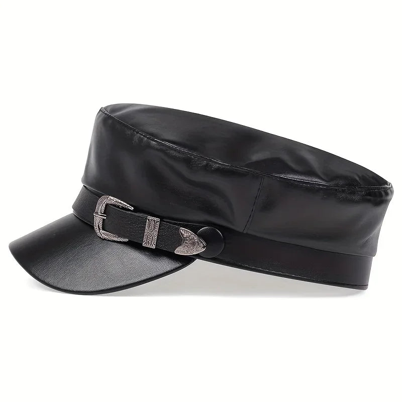 Fashion Women Large Belt Buckle Leather Hat