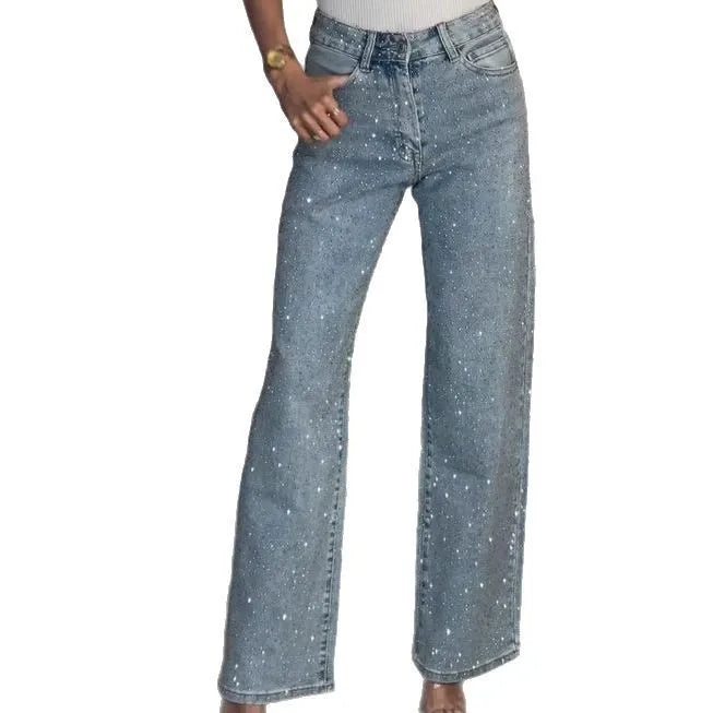 Straight Jeans for Women Diamonds Pants Stretch