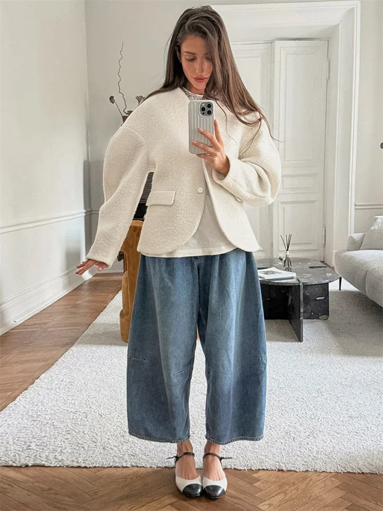 White Loose Knitwear Jackets For Women