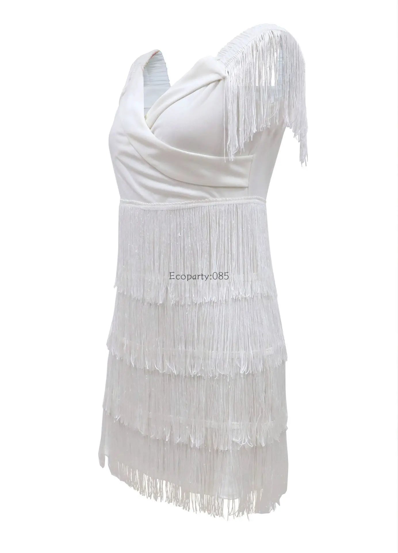 Sexy Big V Neck One-shoulder Fringed Skirt Ladies Slim Short Sleeve Dress