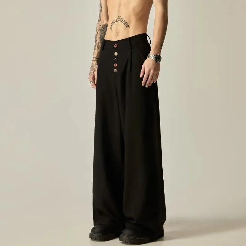 Wide Leg Pleated Trousers Casual Loose Fit