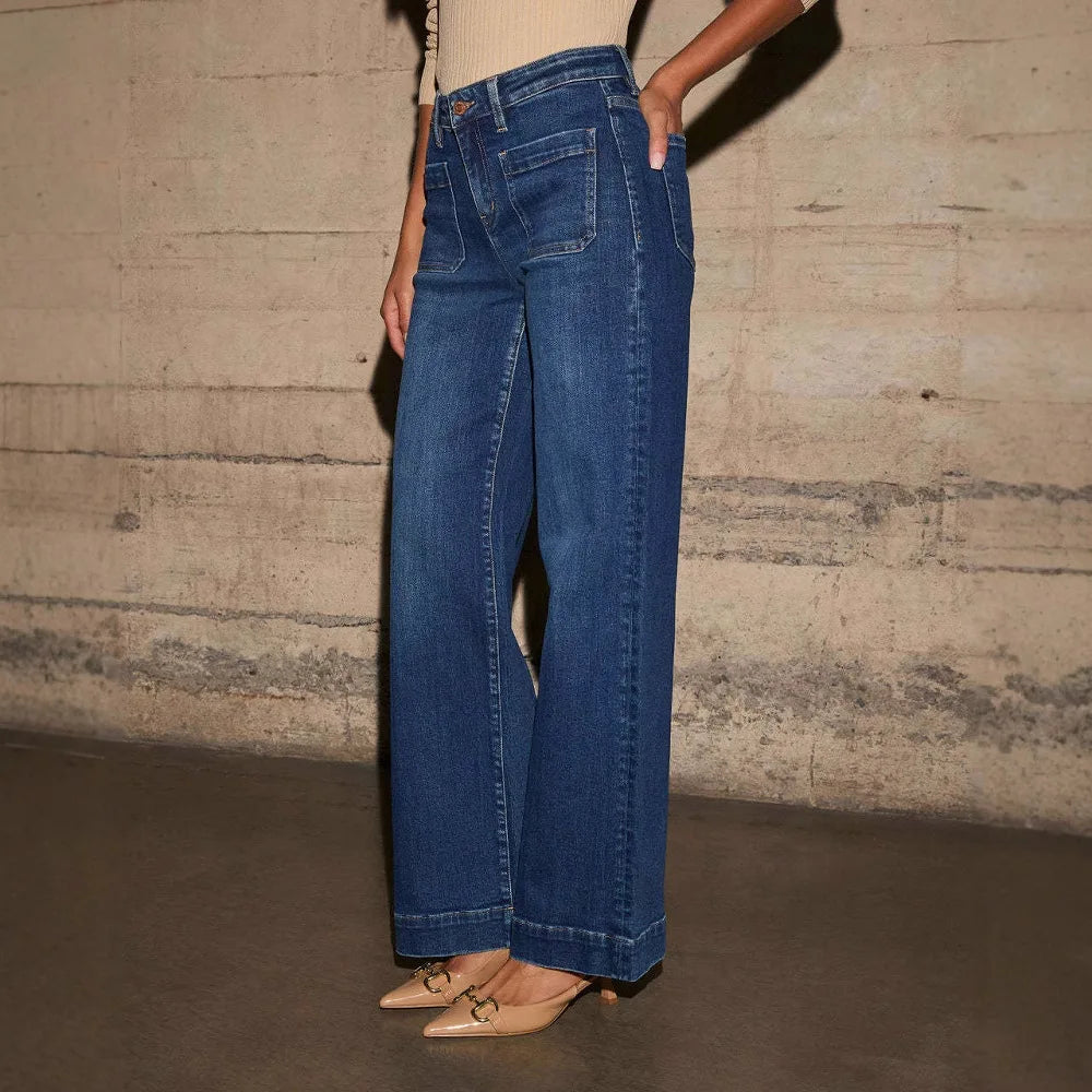 High Waist Jeans for Women Slim Wide Leg Retro Temperament Straight Pants