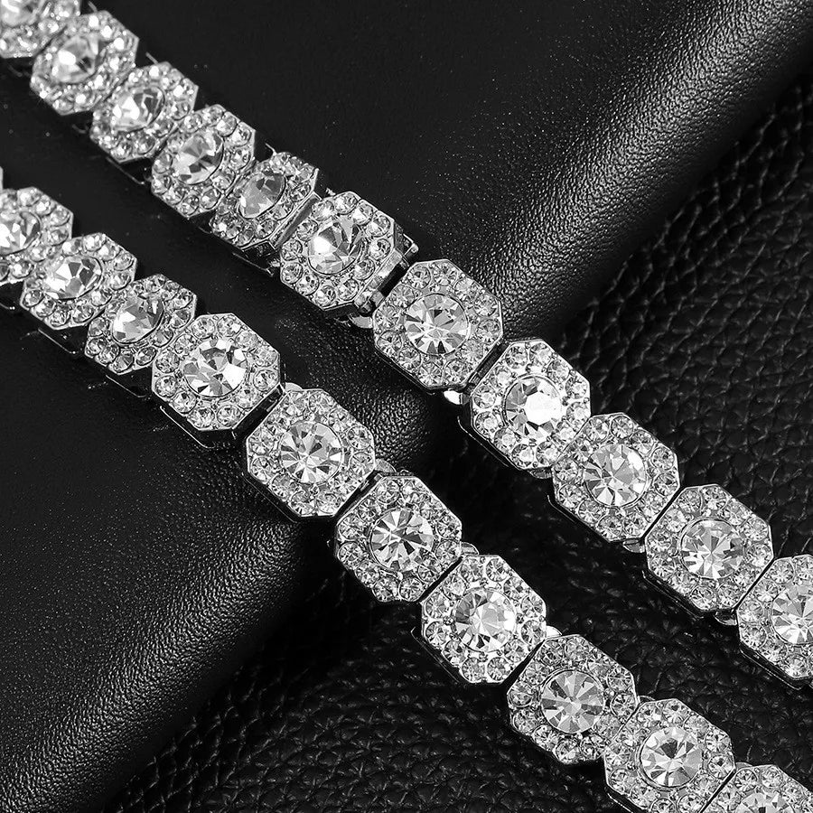 AAA Rhinestone Square Ice Crystal Tennis Chain Necklace Men's Chain