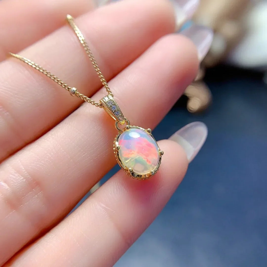 Silver Natural Opal Pendant Necklace