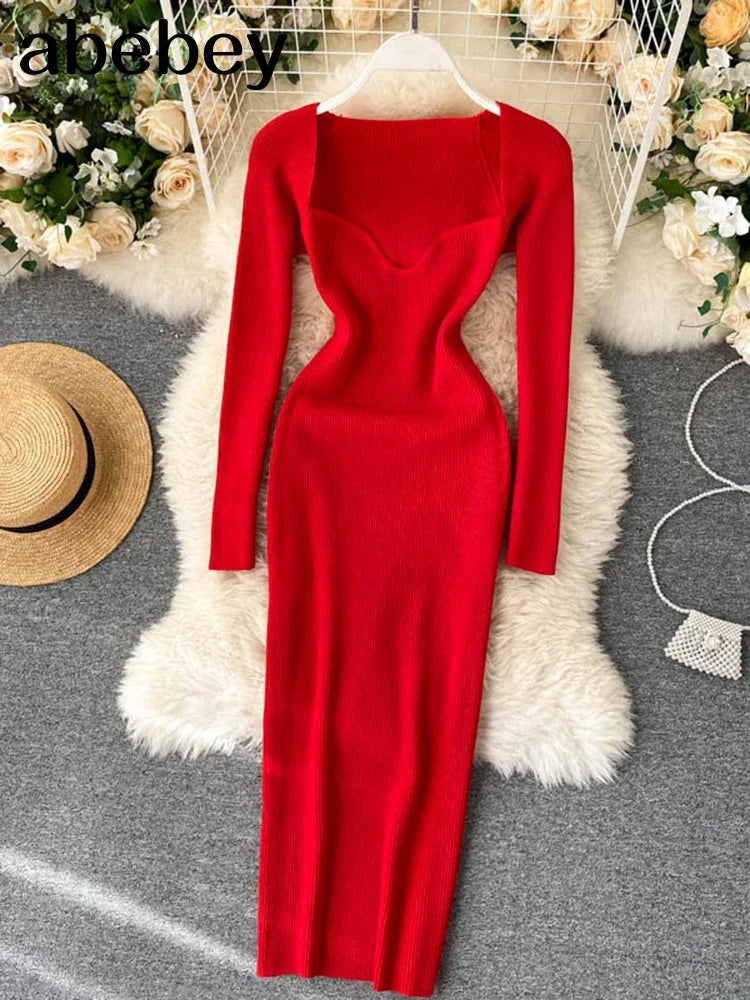 Sexy Strapless Ribbed Knitted Bodycon Dress