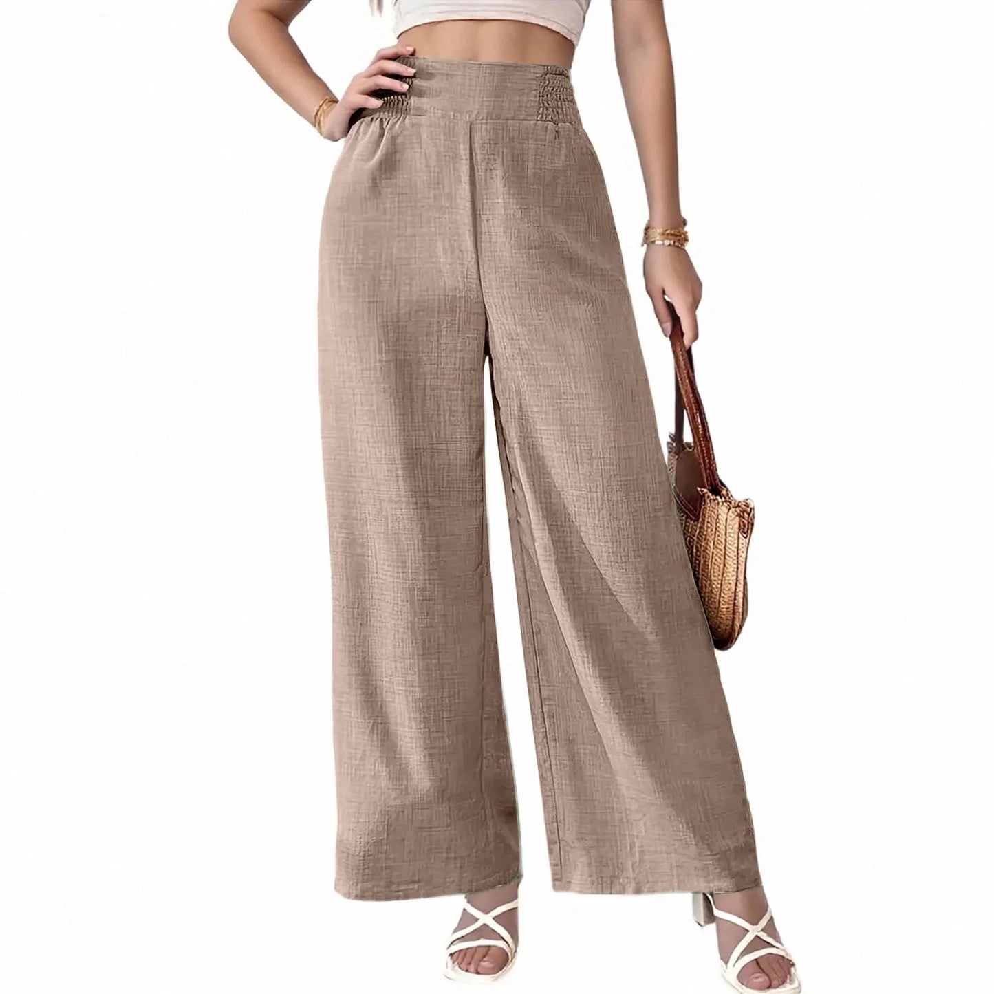 Women's summer thin twill pants versatile casual wide-leg trouser
