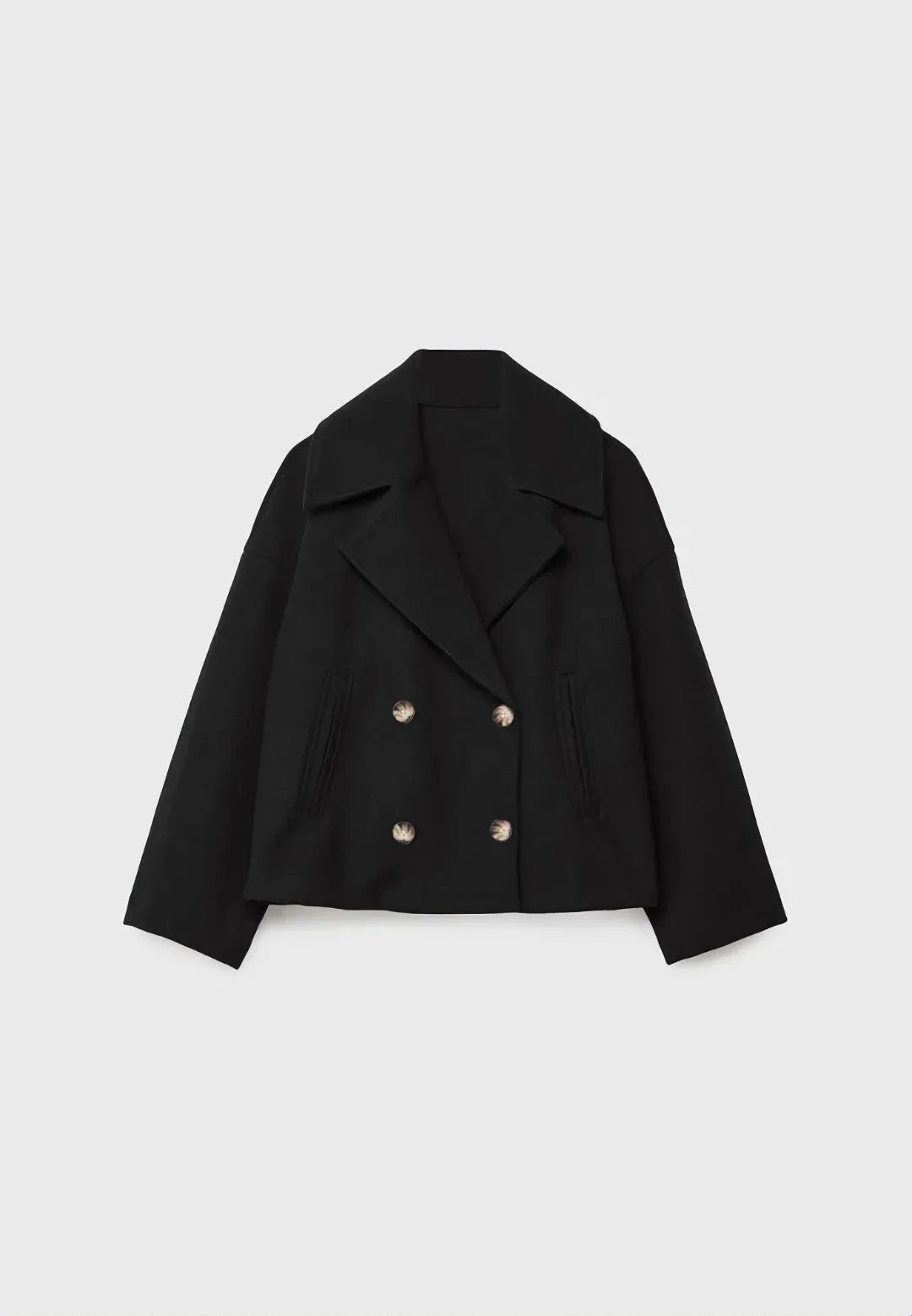 Women Wool Coats Elegant Short Coat Double Breasted Long Sleeve Jackets