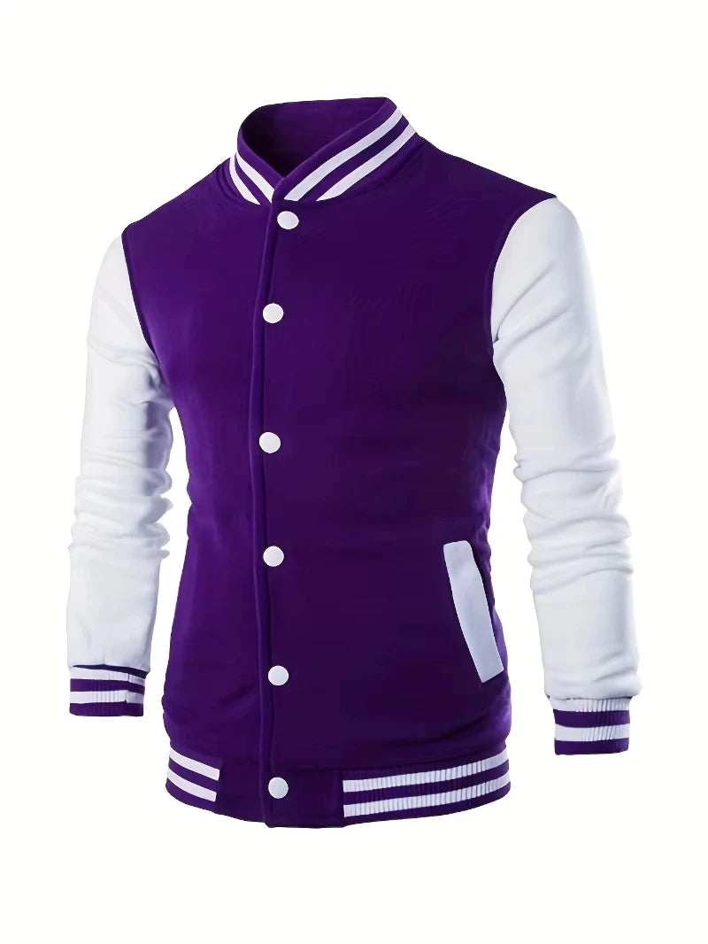 Men's Casual Baseball Jacket - Contrast Cuff Design