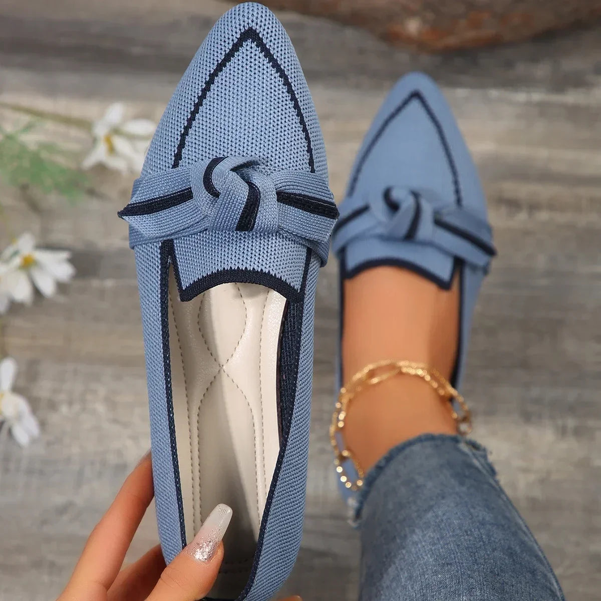 Women Flats New Knitted Slip Breathable Comfortable Solid Color Shoes