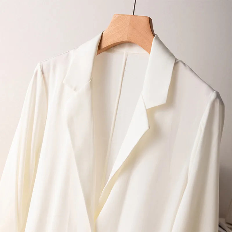 Women Blazer 95% Mulberry Silk 5% Spandex One Button Coat Jacket