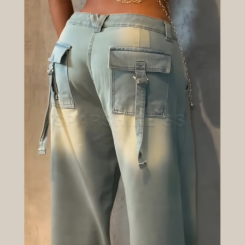 Jeans for Women Straight Pants Vintage Denims Washed Mid Waist Loose Fit Wide Leg Denim