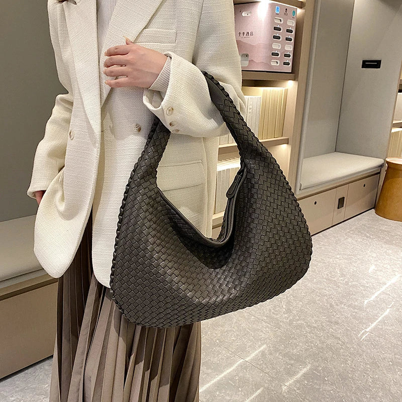 Woven Tote Bag for Women Large Woven Handbag Soft Leather Shoulder Bags