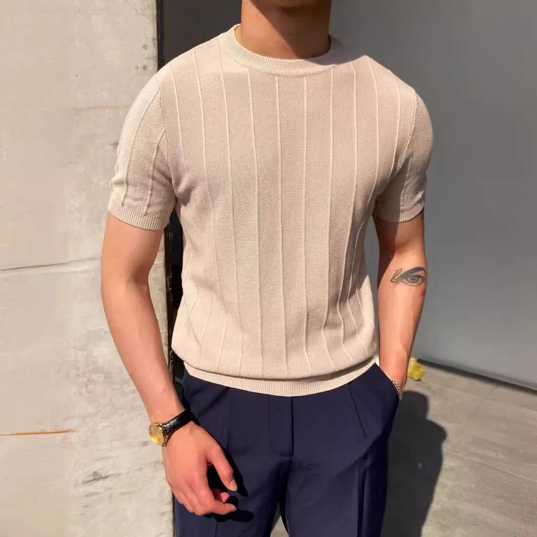 Knitted T-shirt Men  New Round Neck Thin Wool Bottoming Shirt