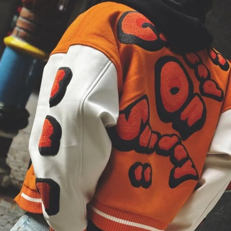Embroidery Varsity Jacket Men PU Leather Sleeves Oversized Bomber Jackets