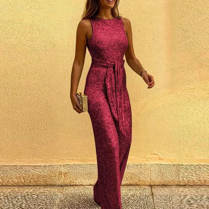 Women Jumpsuits Sexy Backless Sequins Elegant O Neck Sleeve
