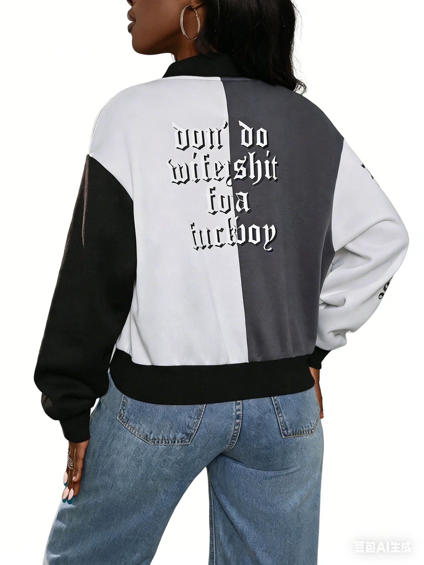 Women's Trendy Varsity Jackets Knitted Baseball Coats with Button Front Pockets