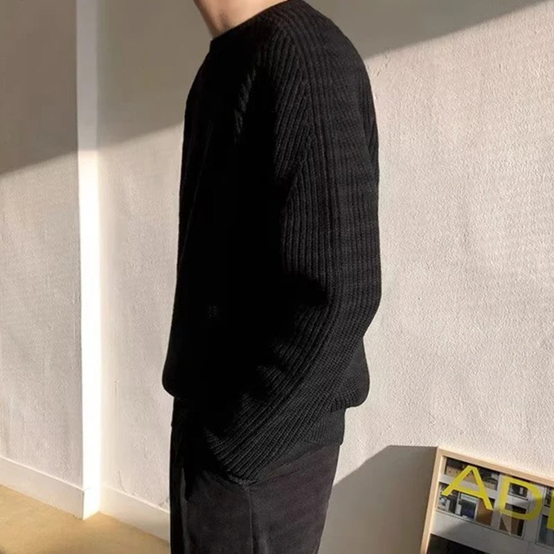Streetwear Fashion Mens Knit Sweaters  Casual  Long Sleeve Jumper Tops For Men