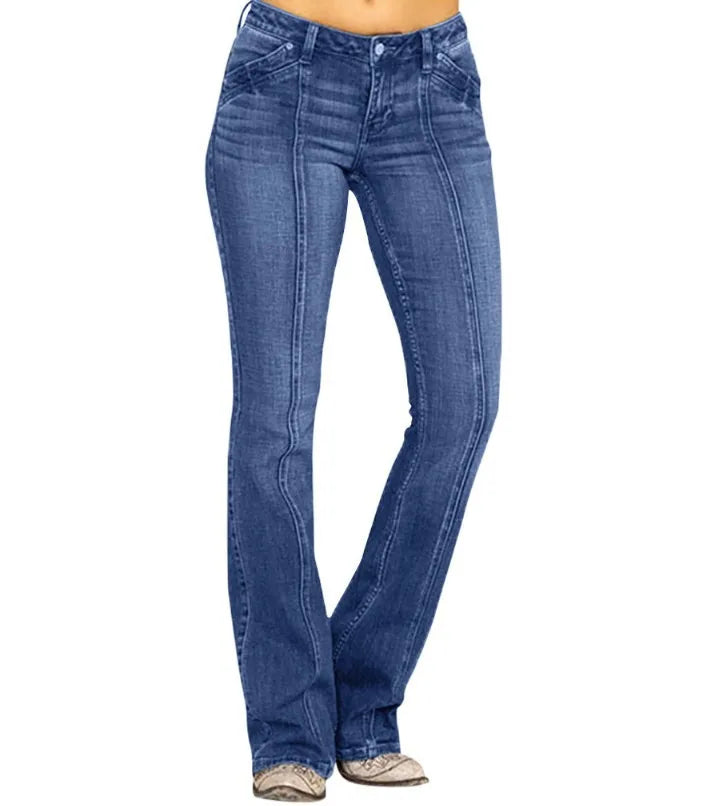 Women's Retro Washed Low Waisted Flared Jeans