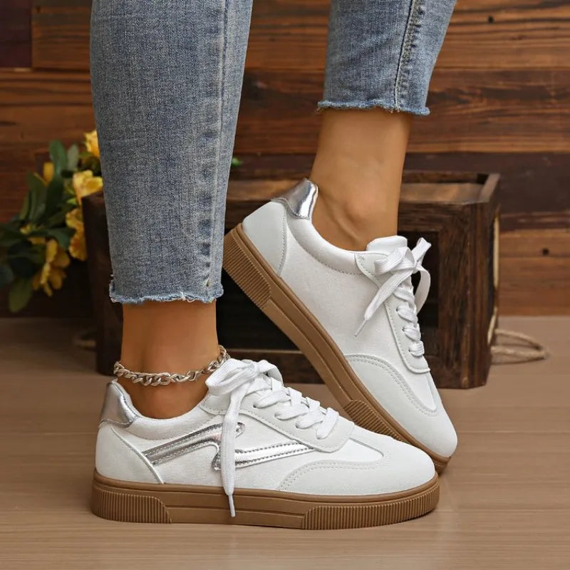 Women Tennis Sneakers Flats Ladies Fashion Mixed Colors Lace-up Vulcanized Shoes