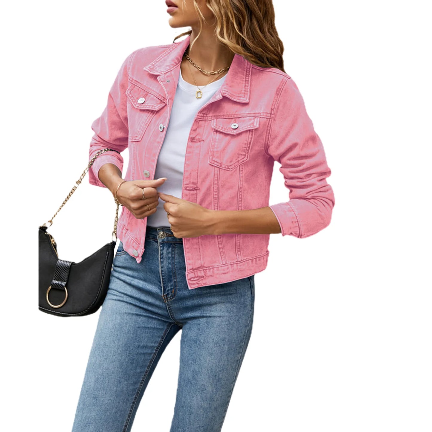 Women's Denim Jackets Fashion Female Casual Long Sleeve Lapel Slim Jean Jacket
