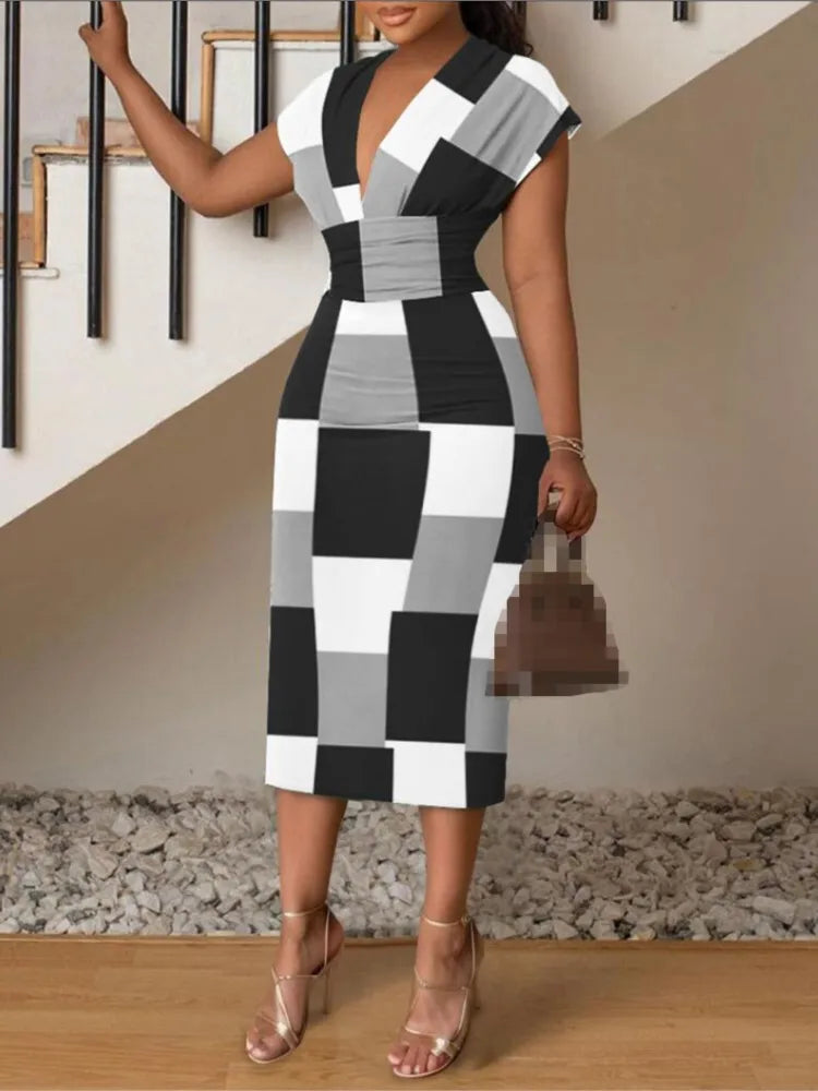 New V-neck Slim Hip-hugging Sexy Printed Women's Dress