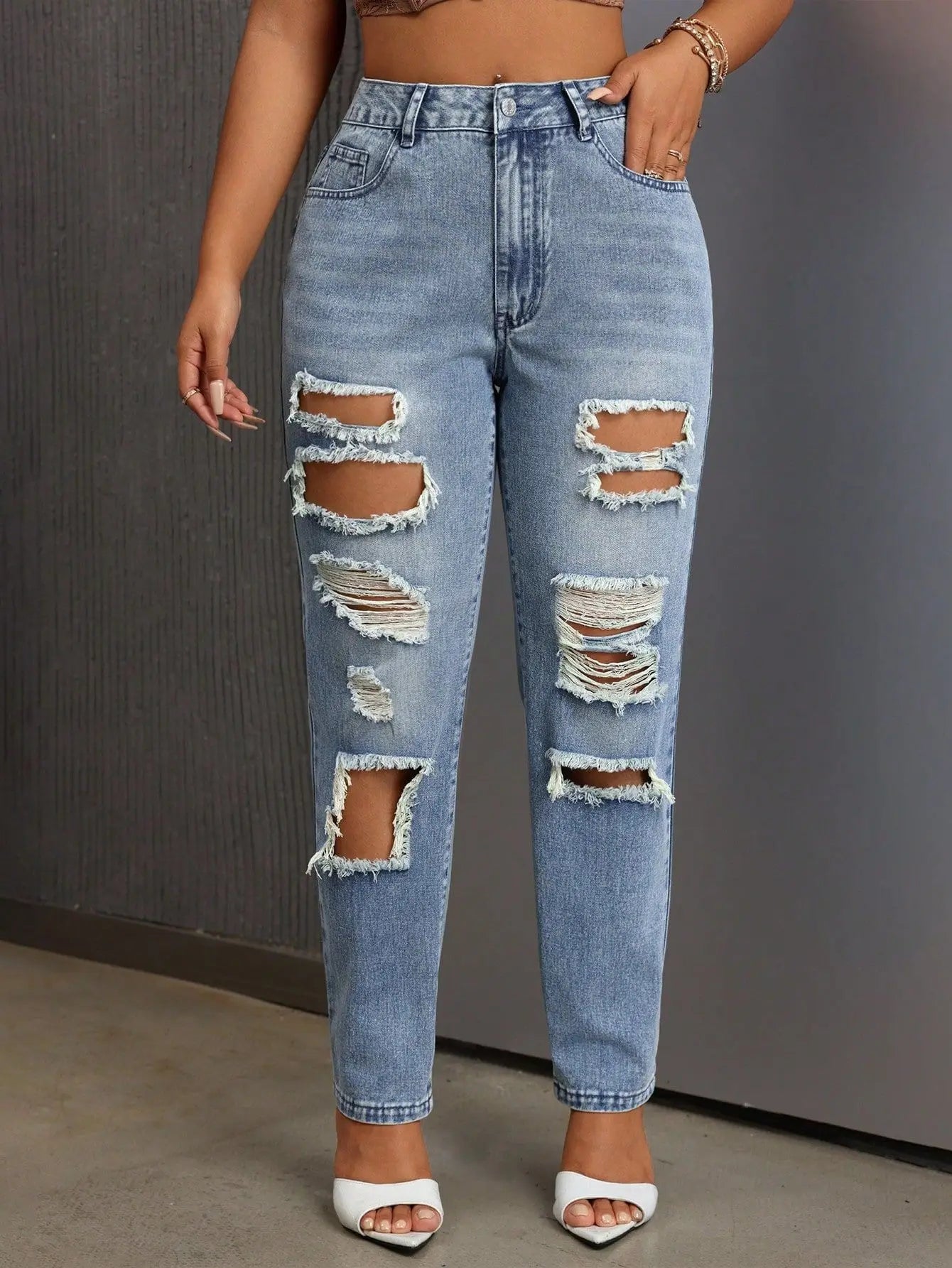 Versatile Casual Washed Ripped Jeans